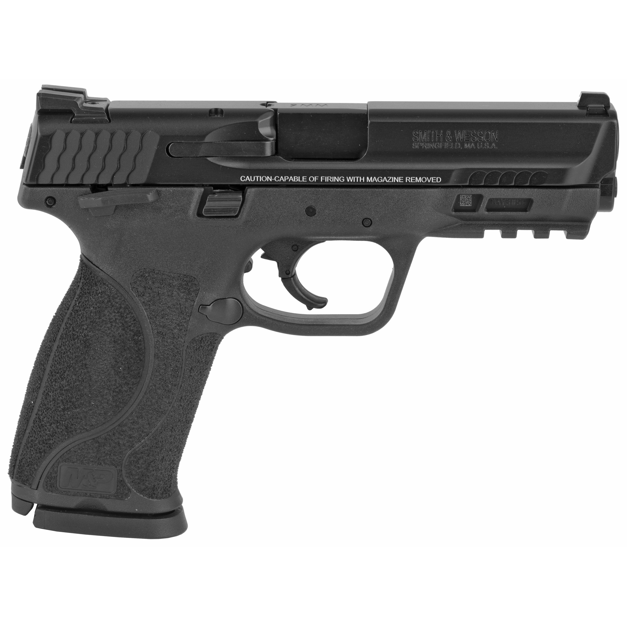Smith & Wesson, M&P 2.0, Striker Fired, Semi-automatic, Polymer Frame Pistol, Full Size, 9MM, 4.25" Barrel, Armornite Finish, Black, Fixed Sights, Manual Thumb Safety, No Magazine Safety, 17 Rounds, 2 Magazines
