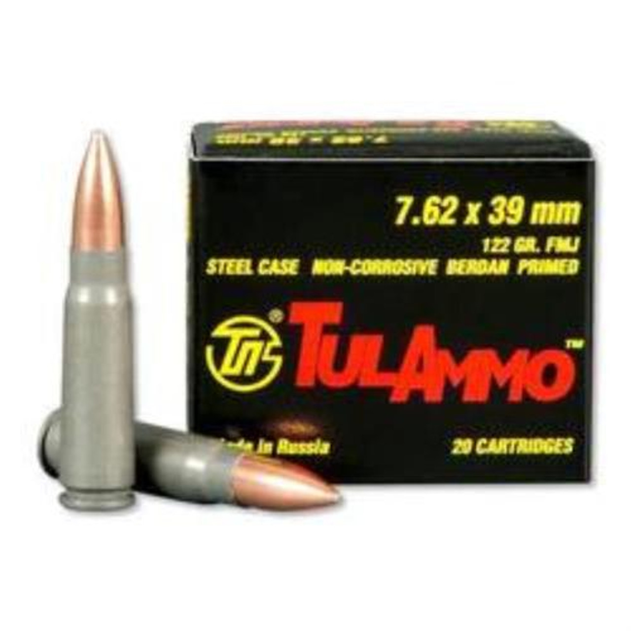 TulAmmo 7.62x39mm, 122 Gr, FMJ, Steel Case, Steel Case, 40rd/Box