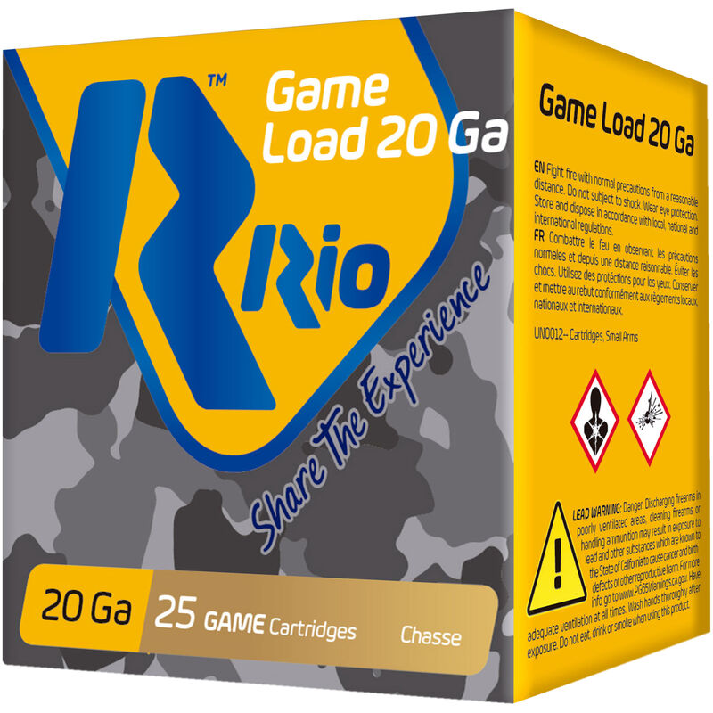 RIO Ammunition Game Load 20 Gauge Ammunition 250 Rounds 2-3/4" Shell #8 Lead Shot 1oz 1250fps