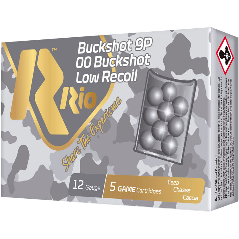 RIO Ammunition Royal Buck Low Recoil 12 Gauge Ammunition 5 Rounds 2-3/4" Shell 00 Buckshot 9 Lead Pellets 1200fps