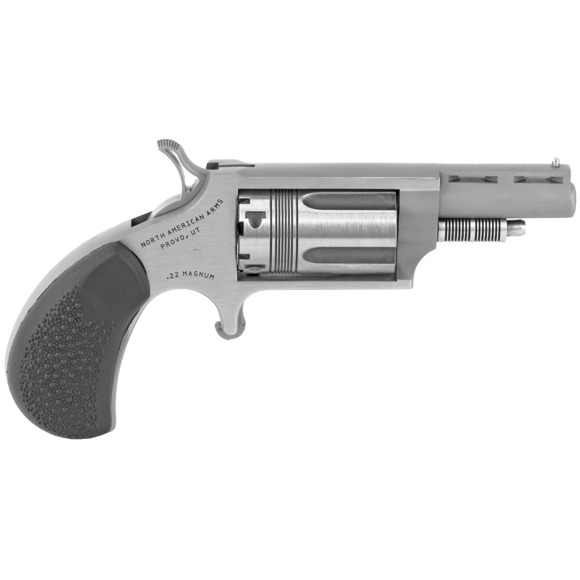 North American Arms, The Wasp, Single Action, Revolver, 22 WMR, 1.625" Barrel, Matte Finish, Stainless Steel, Silver, Rubber Grips, Fixed Sights, 5 Rounds