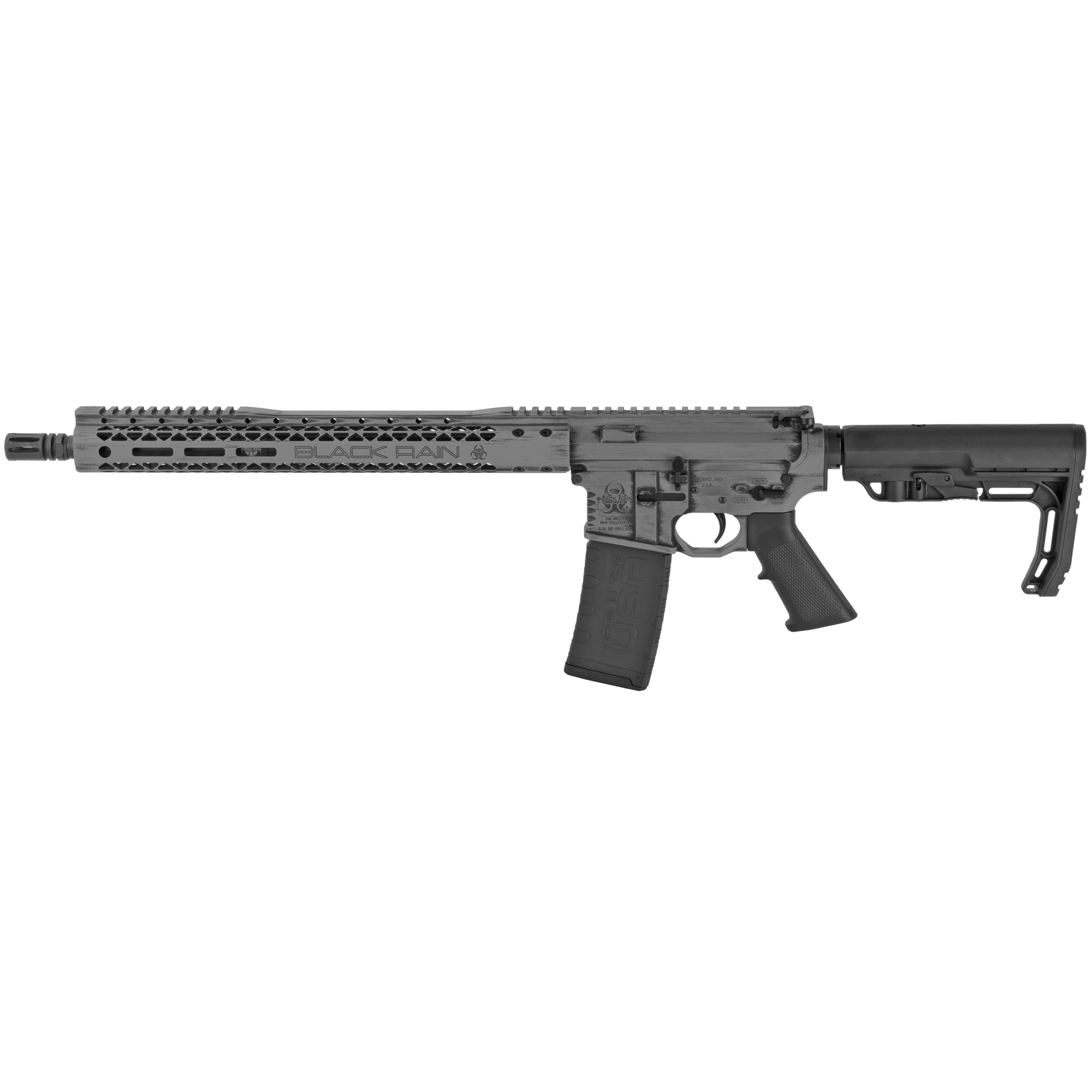 Black Rain Ordnance, Billet Rifle, Semi-automatic, AR, 223 Remington/556NATO, 16" Barrel, Cerakote Finish, Smith's Grey Battleworn, MFT Minimalist Stock, 30 Rounds, 1 Magazine