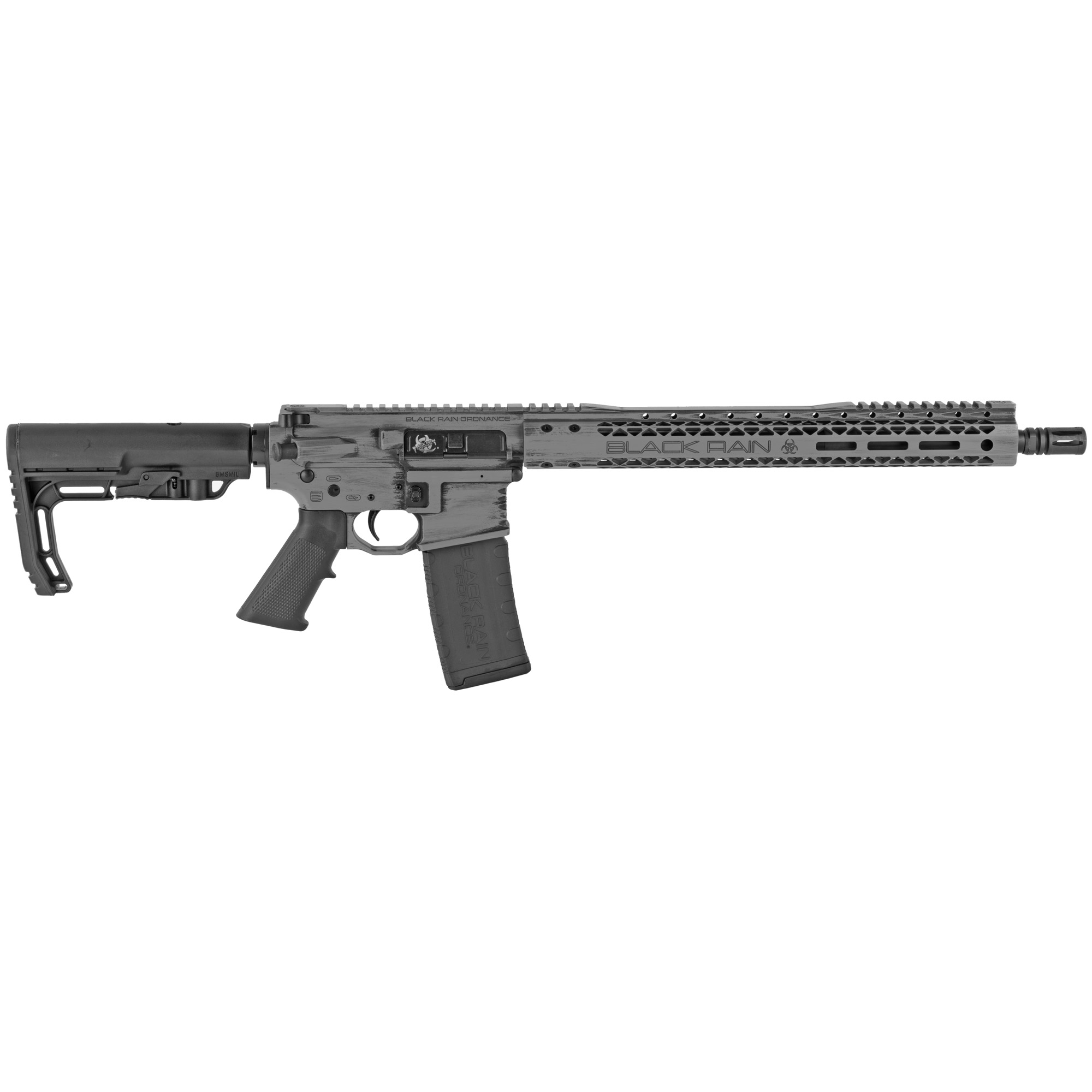 Black Rain Ordnance, Billet Rifle, Semi-automatic, AR, 223 Remington/556NATO, 16" Barrel, Cerakote Finish, Smith's Grey Battleworn, MFT Minimalist Stock, 30 Rounds, 1 Magazine