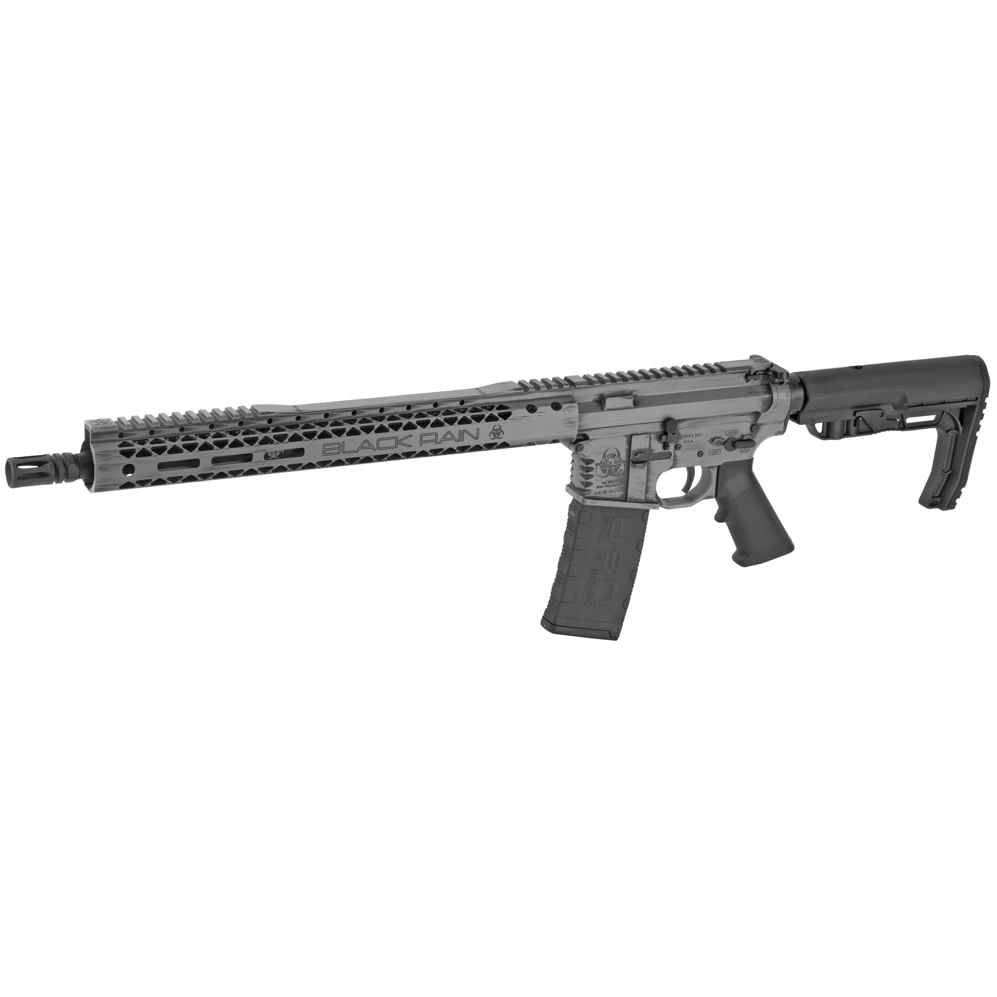 Black Rain Ordnance, Billet Rifle, Semi-automatic, AR, 223 Remington/556NATO, 16" Barrel, Cerakote Finish, Smith's Grey Battleworn, MFT Minimalist Stock, 30 Rounds, 1 Magazine