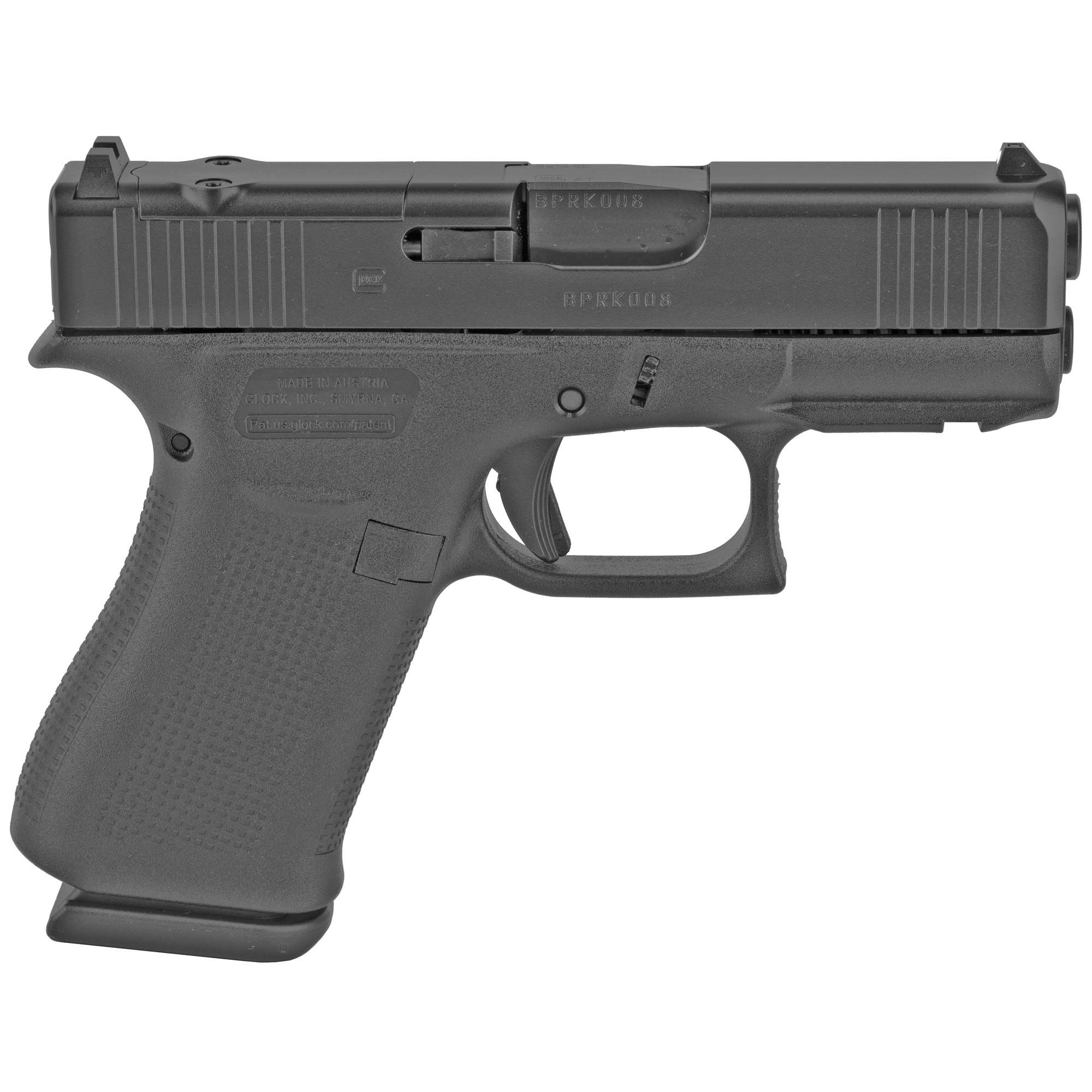 Glock, 43X MOS, Striker Fired, Semi-automatic, Polymer Frame Pistol, Sub-Compact, 9MM, 3.41" Barrel, Glock Marksman Barrel, nDLC Finish, Black, No Finger Grooves, Fixed Sights, Modular Optic System, 10 Rounds, 2 Magazines