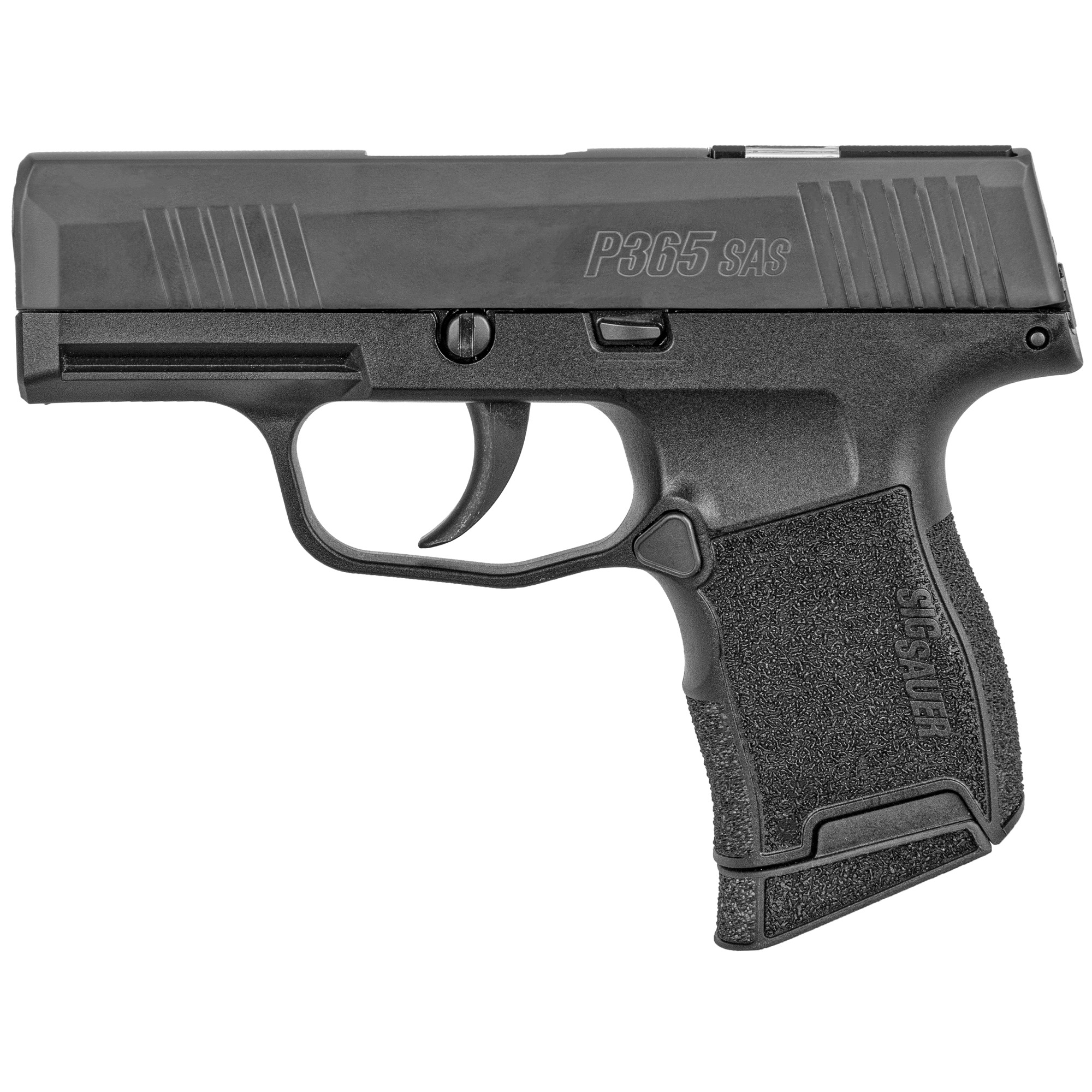 Sig Sauer, P365, SAS, Striker Fired, Semi-automatic, Polymer Frame Pistol, Sub-Compact, 9MM, 3.1" Barrel, Nitron Finish, Black, Flush Mounted FT Bullseye Fiber-Tritium Night Sight, 2 Magazines