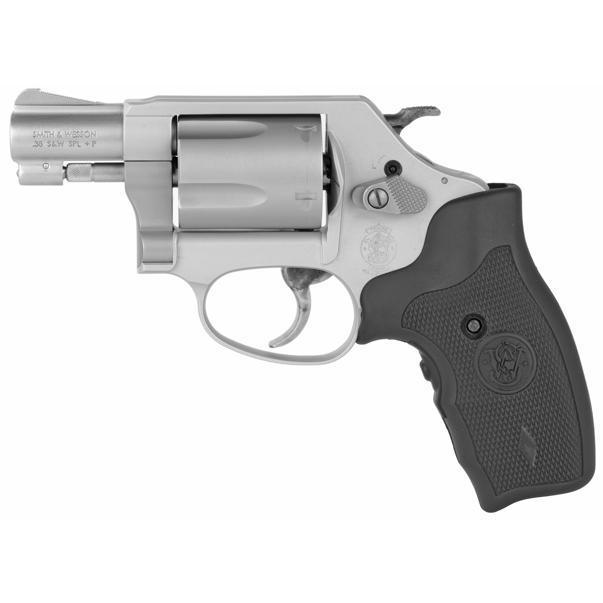 Smith & Wesson, Model 637, Double Action, Metal Frame Revolver, J-Frame, 38 Special, 1.875" Barrel, Alloy, Matte Finish, Silver, Rubber Crimson Trace Laser Grips, Fixed Sights, 5 Rounds