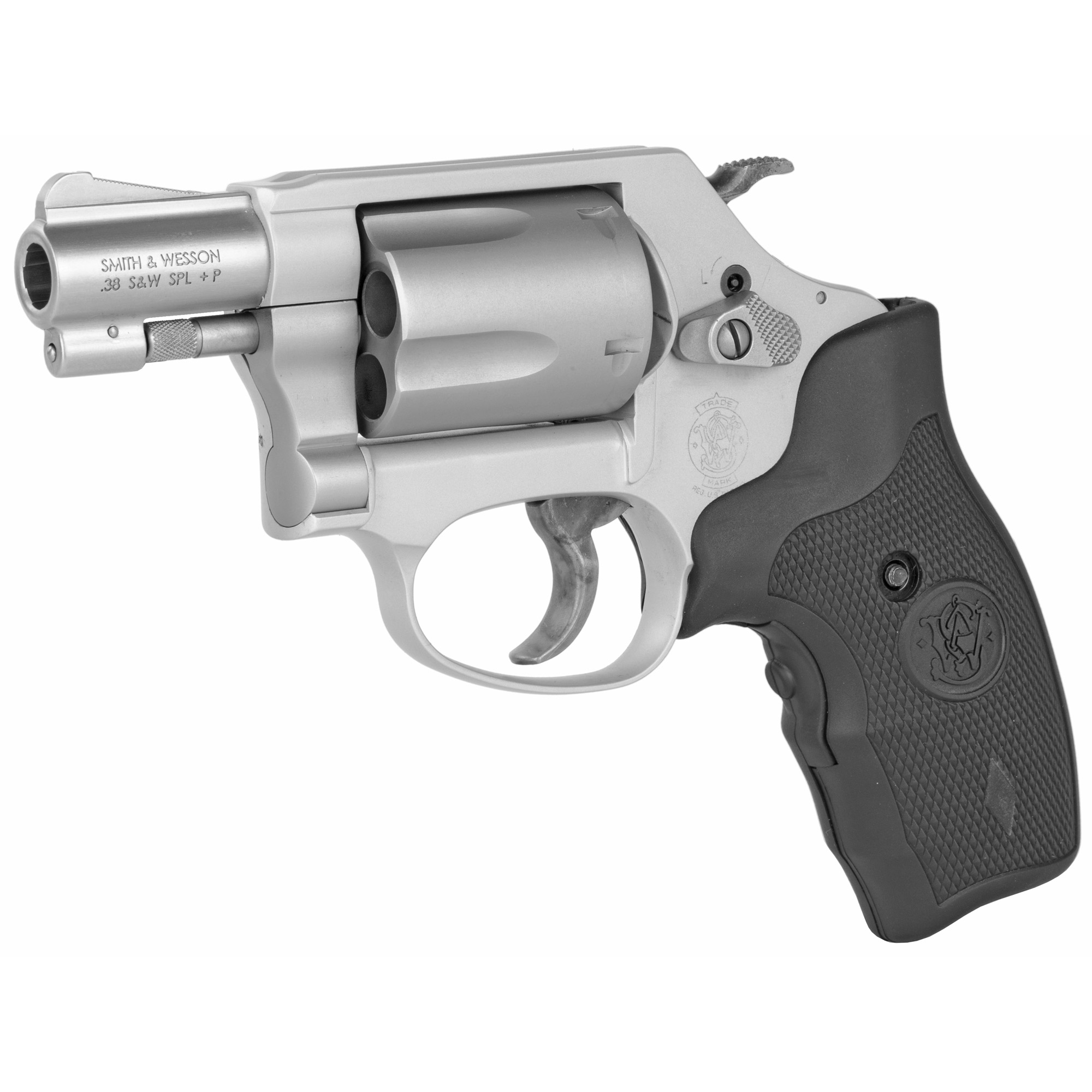 Smith & Wesson, Model 637, Double Action, Metal Frame Revolver, J-Frame, 38 Special, 1.875" Barrel, Alloy, Matte Finish, Silver, Rubber Crimson Trace Laser Grips, Fixed Sights, 5 Rounds