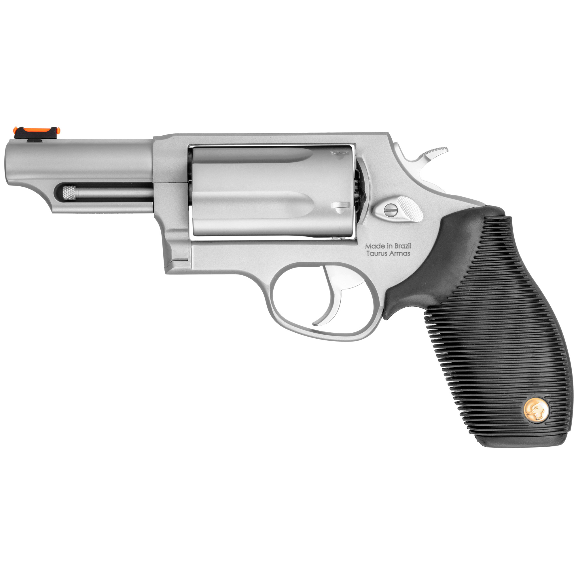 Taurus, Judge, Double Action, Metal Frame Revolver, Large Frame, 410 Gauge/45LC, 3" Barrel, 2.5" Chamber, Stainless Steel, Matte Finish, Silver, Rubber Grips, Fiber Optic Front Sight, 5 Rounds