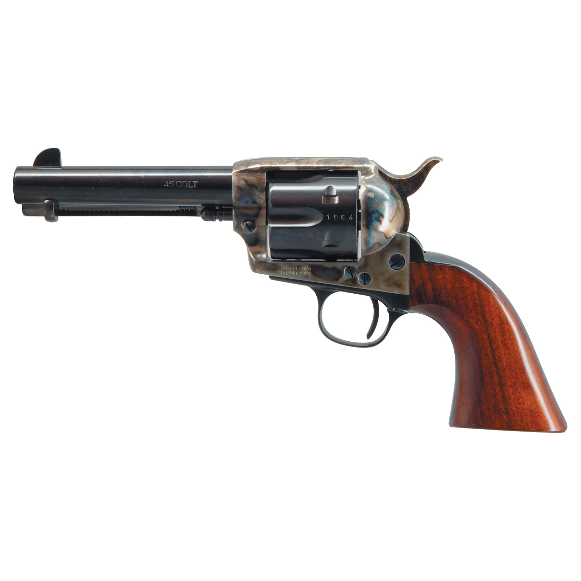 Cimarron, Model P, Single Action Army, 45LC, 4.75" Barrel, Steel, Case Hardened Finish, Wood Grips, Fixed Sights, 6 Rounds