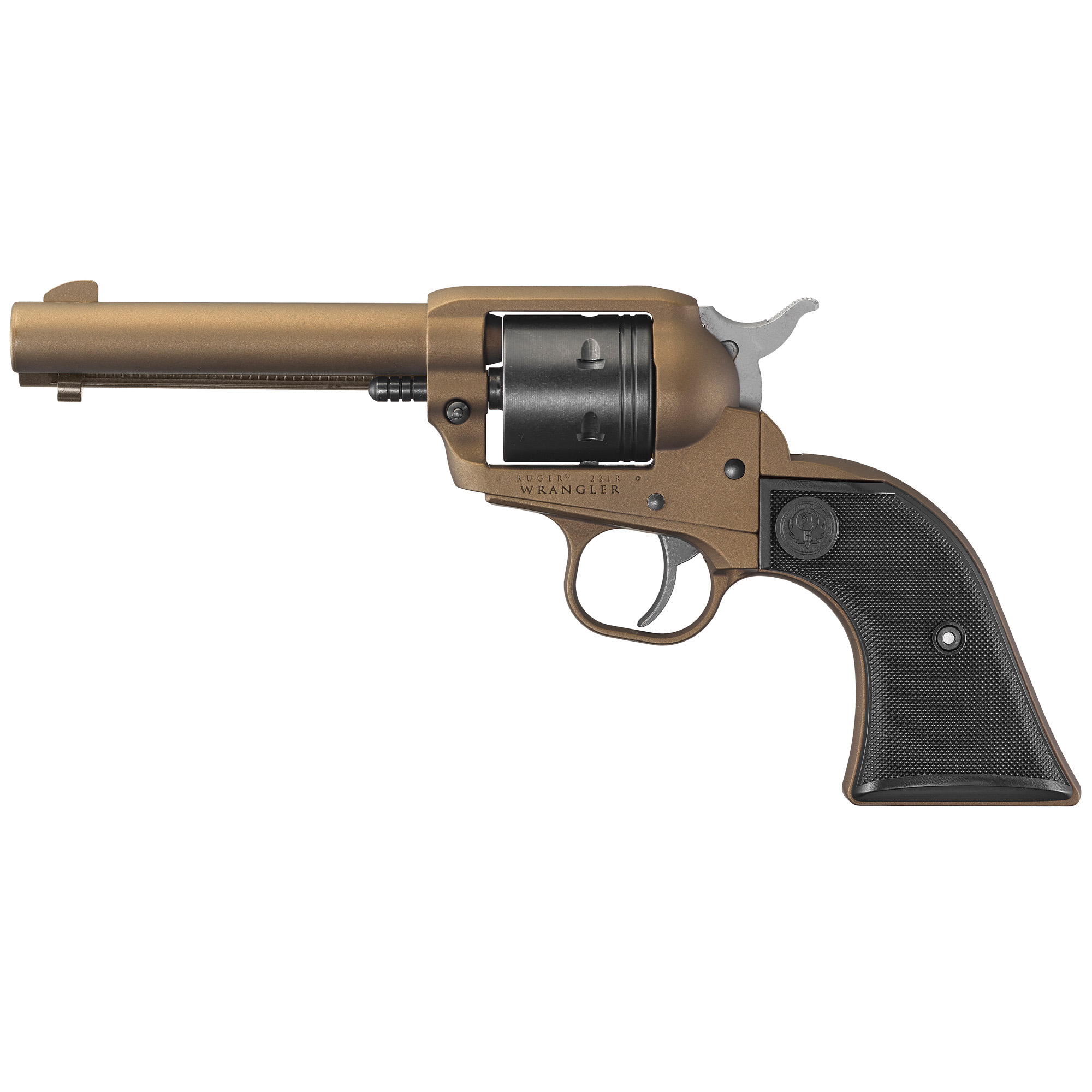 Ruger, Wrangler, Single Action Only, Revolver, 22LR, 4.62" Barrel, Aluminum Alloy, Cerakote Finish, Burnt Bronze, Checkered Synthetic Grips, Integral Notch Rear Sight/Blade Front Sight, Transfer Bar Safety, 6 Rounds