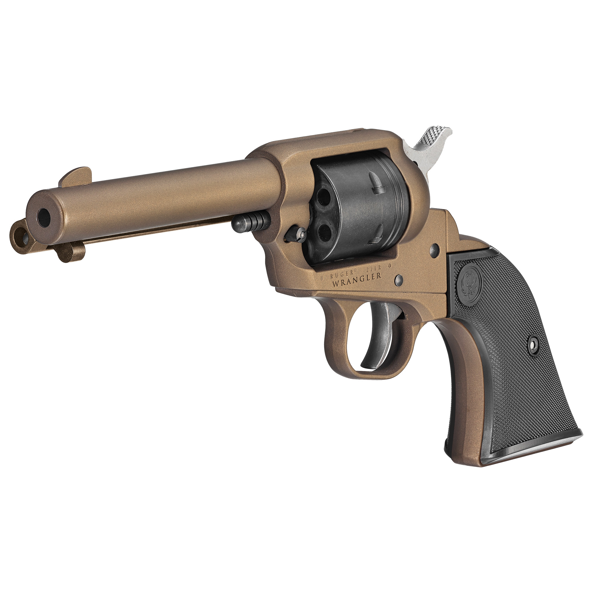 Ruger, Wrangler, Single Action Only, Revolver, 22LR, 4.62" Barrel, Aluminum Alloy, Cerakote Finish, Burnt Bronze, Checkered Synthetic Grips, Integral Notch Rear Sight/Blade Front Sight, Transfer Bar Safety, 6 Rounds