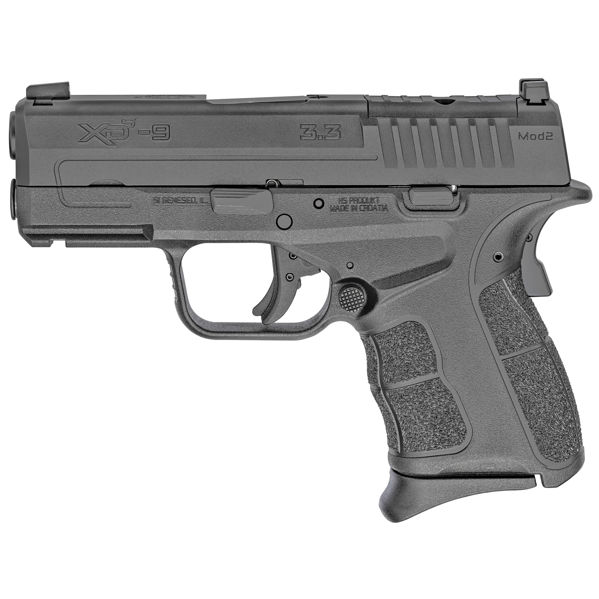 Springfield, XDS, Mod.2, OSP, Striker Fired, Semi-automatic, Polymer Frame Pistol, Sub-Compact, 9MM, 3.3" Barrel, Melonite Finish, Black, 3 Dot Sights, Optics Ready, 2 Magazines, (1) 7-Round and (1) 9-Round