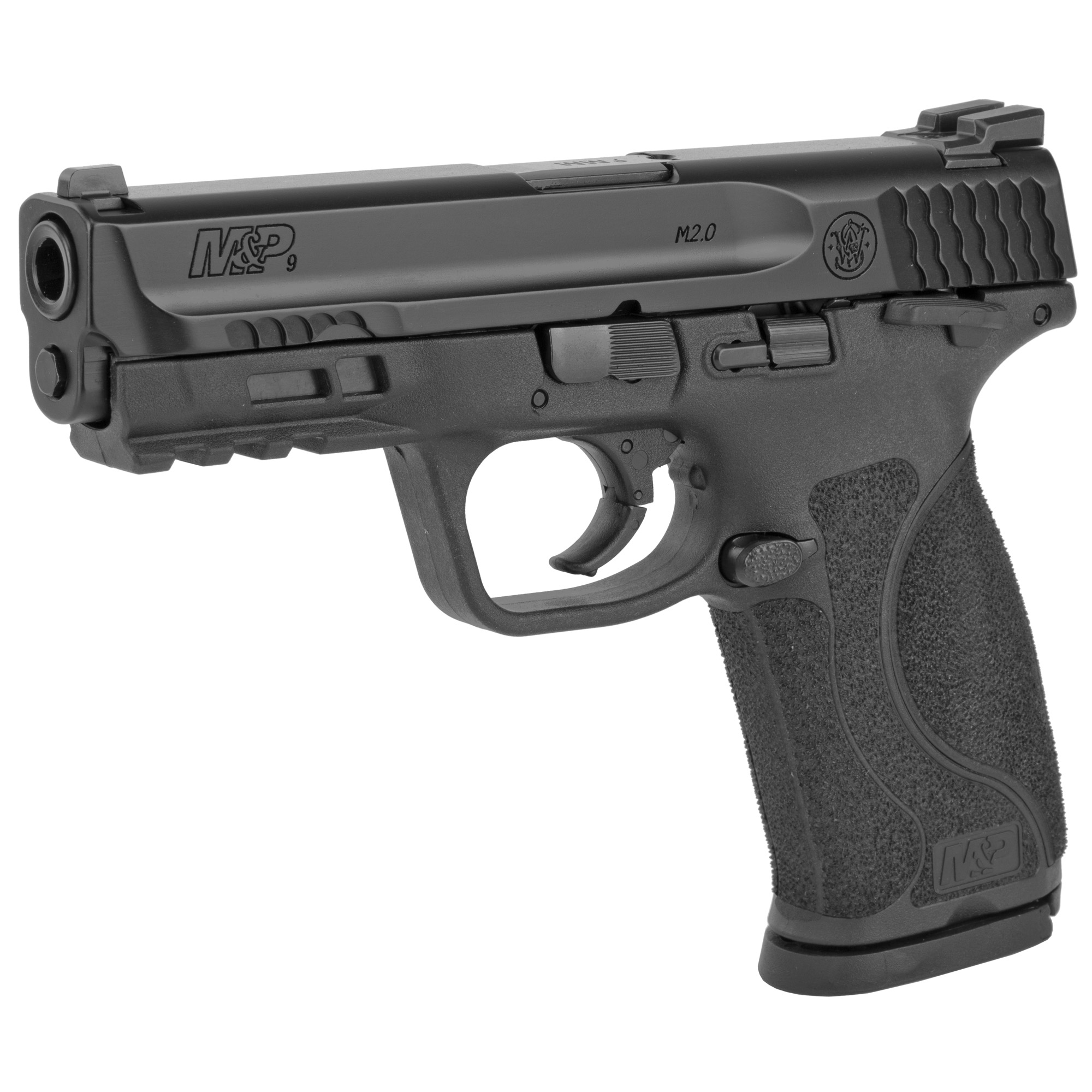 Smith & Wesson, M&P 2.0, Striker Fired, Semi-automatic, Polymer Frame Pistol, Full Size, 9MM, 4.25" Barrel, Armornite Finish, Black, Fixed Sights, Manual Thumb Safety, No Magazine Safety, 17 Rounds, 2 Magazines