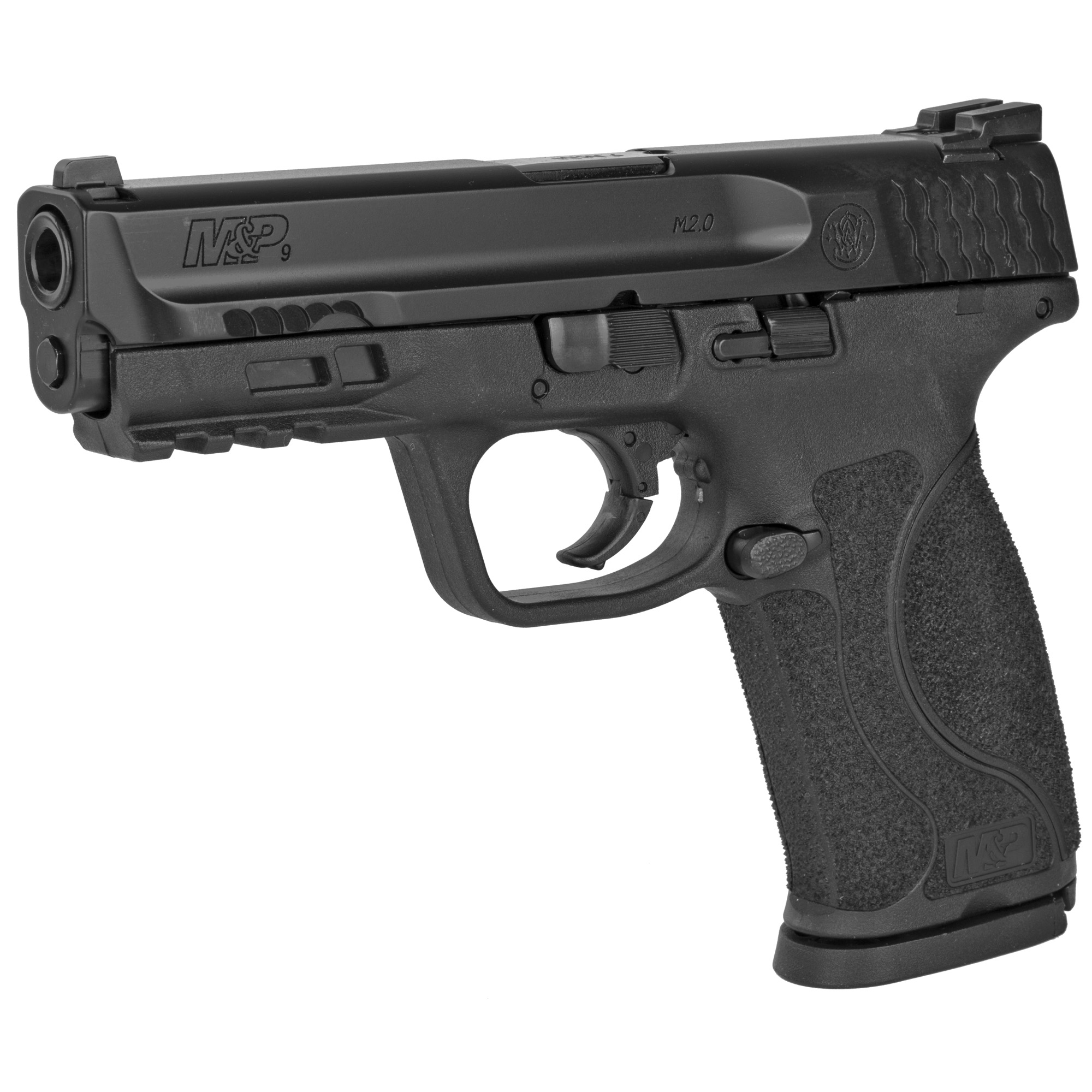 Smith & Wesson, M&P 2.0, Striker Fired, Semi-automatic, Polymer Frame Pistol, Full Size, 9MM, 4.25" Barrel, Armornite Finish, Black, Fixed Sights, No Magazine Safety, 17 Rounds, 2 Magazines