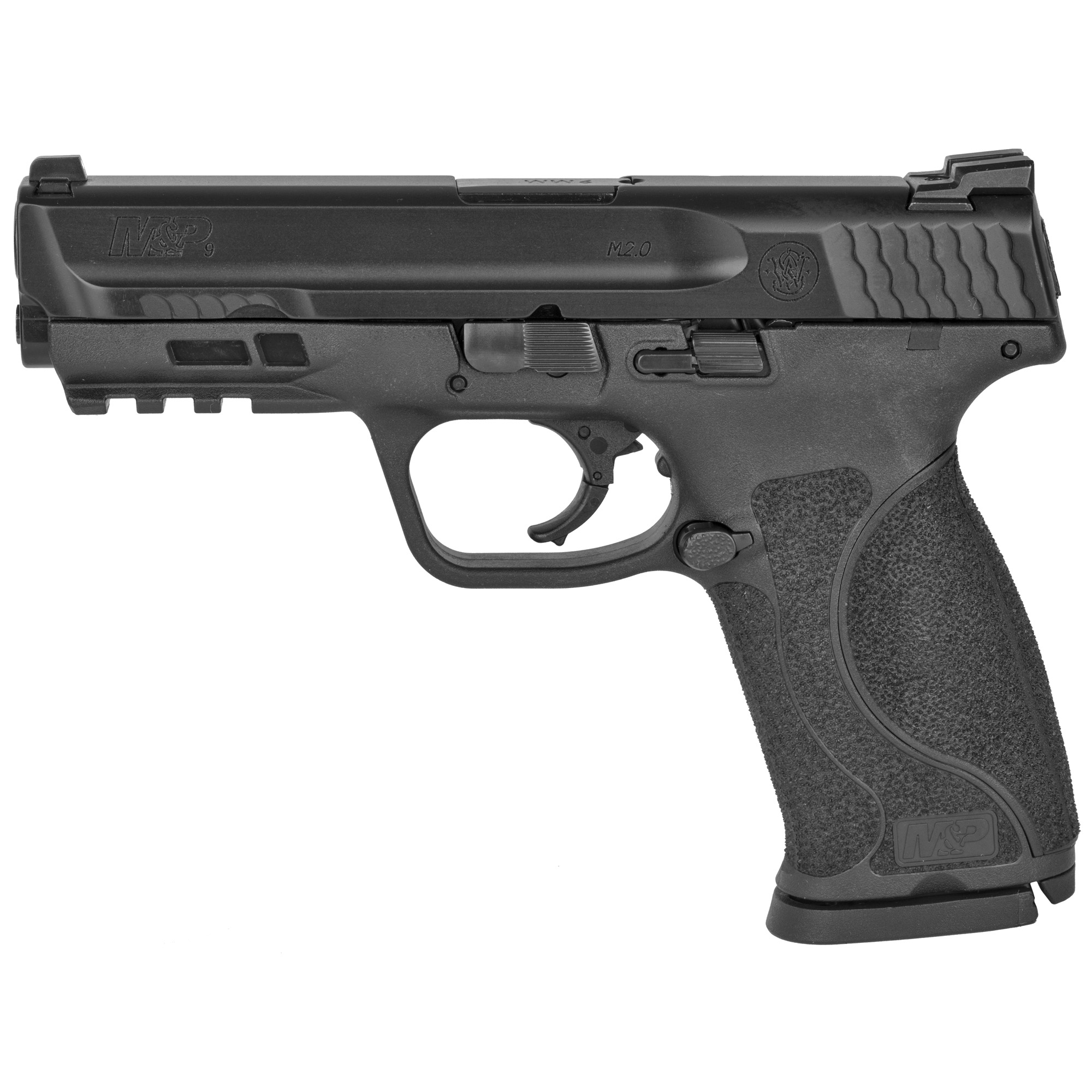 Smith & Wesson, M&P 2.0, Striker Fired, Semi-automatic, Polymer Frame Pistol, Full Size, 9MM, 4.25" Barrel, Armornite Finish, Black, Fixed Sights, No Magazine Safety, 17 Rounds, 2 Magazines