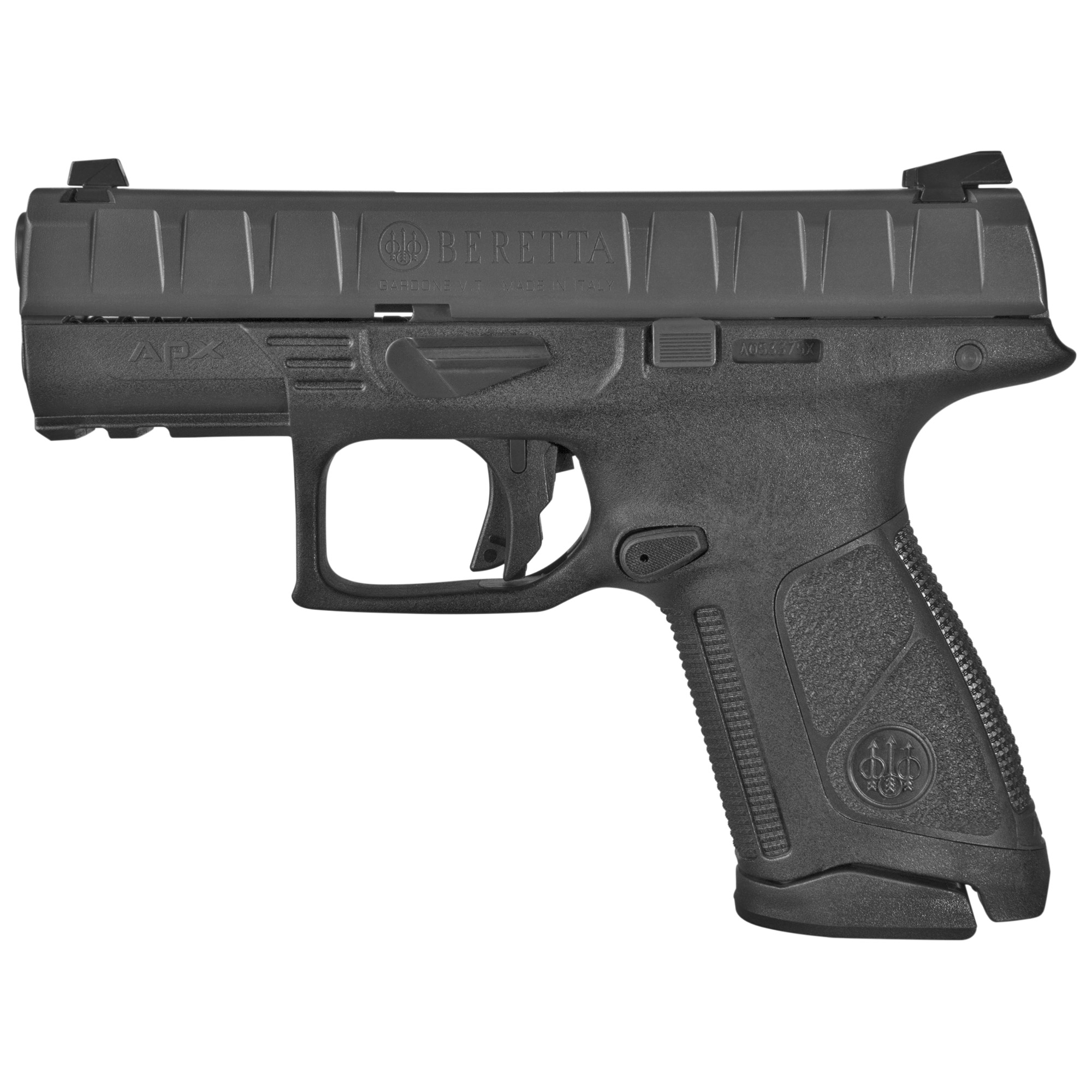 Beretta, APX Centurion, Striker Fired, Semi-automatic, Polymer Frame Pistol, Compact, 9MM, 3.7" Barrel, Black, 3 Dot Sights, 15 Rounds, 2 Magazines, Reversible Magazine Release, Flat Face Trigger, Interchangeable Backstraps