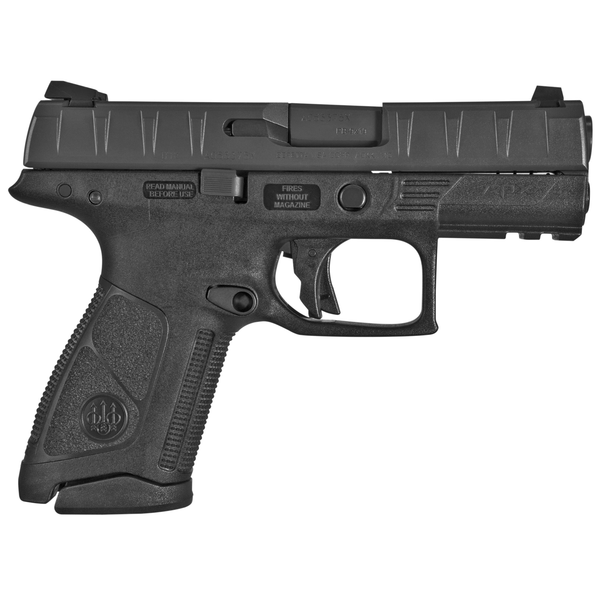 Beretta, APX Centurion, Striker Fired, Semi-automatic, Polymer Frame Pistol, Compact, 9MM, 3.7" Barrel, Black, 3 Dot Sights, 15 Rounds, 2 Magazines, Reversible Magazine Release, Flat Face Trigger, Interchangeable Backstraps