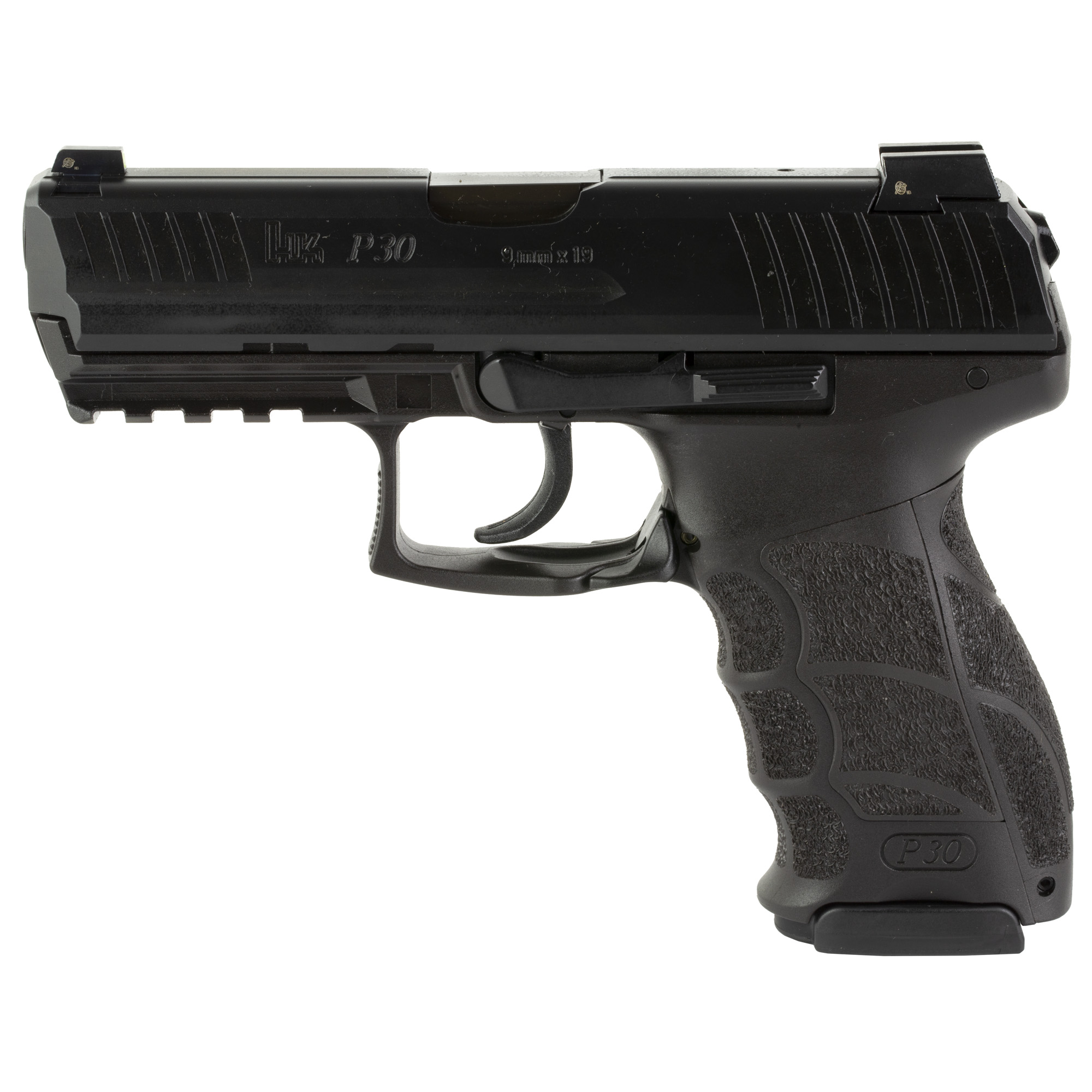 USED IN LIKE NEW CONDITION / HK, P30, LEM-Double Action Only, Semi-automatic, Polymer Frame Pistol, Full Size, 9MM, 3.85" Barrel, Matte Finish, Black, Interchangeable Grip Panels, Night Sights, 17 Rounds, 3 Magazines