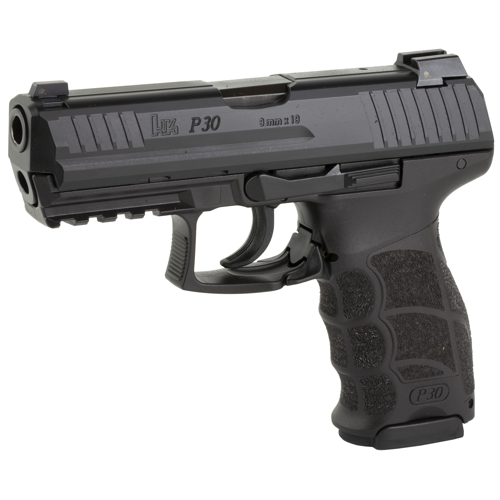 USED IN LIKE NEW CONDITION / HK, P30, LEM-Double Action Only, Semi-automatic, Polymer Frame Pistol, Full Size, 9MM, 3.85" Barrel, Matte Finish, Black, Interchangeable Grip Panels, Night Sights, 17 Rounds, 3 Magazines