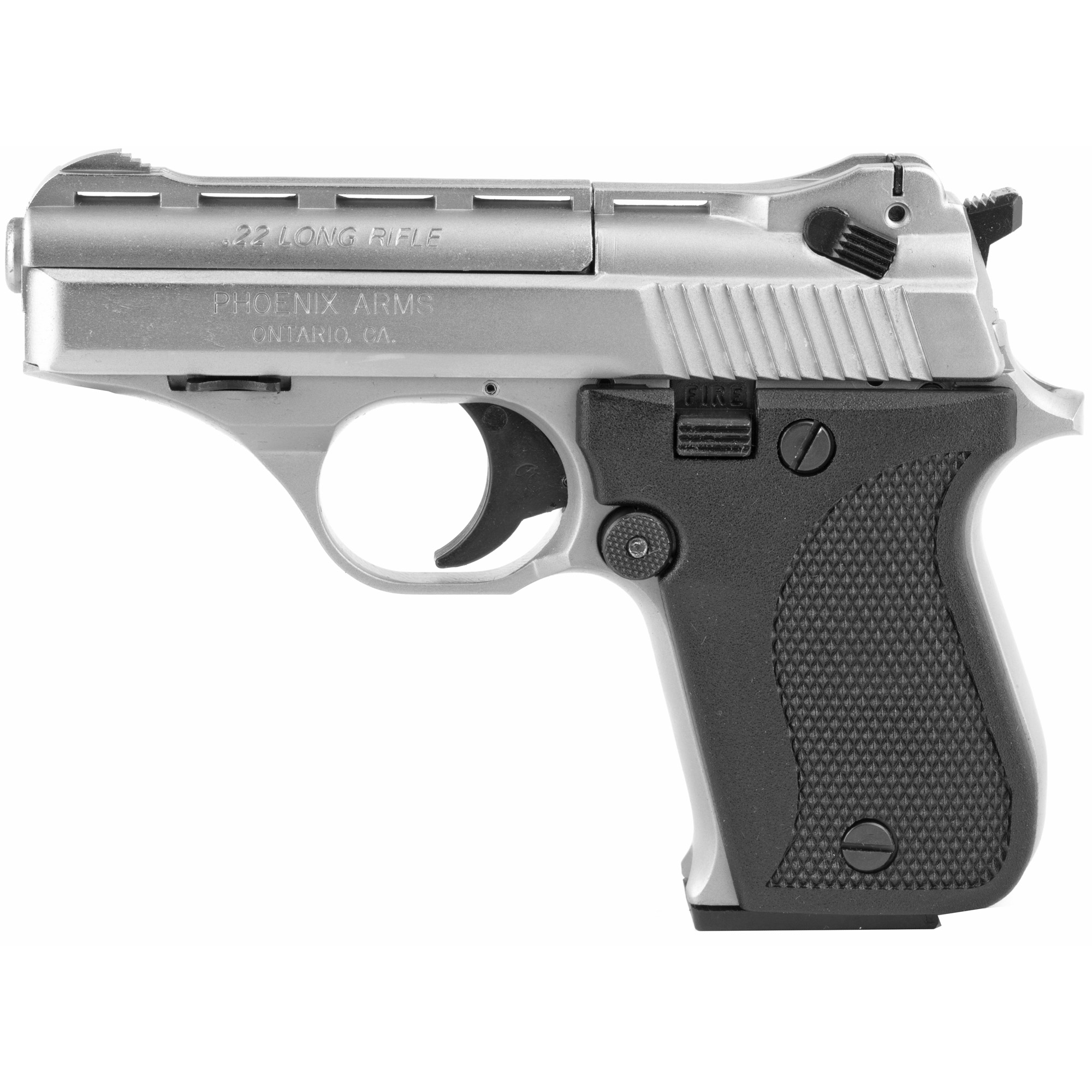 USED IN LIKE NEW CONDITION / Phoenix, HP22A, Single Action, Semi-automatic, Metal Frame Pistol, Compact, 22LR, 3" Barrel, Alloy, Nickel Finish, Silver, Plastic Grips, Adjustable Sights, 10 Rounds, 1 Magazine