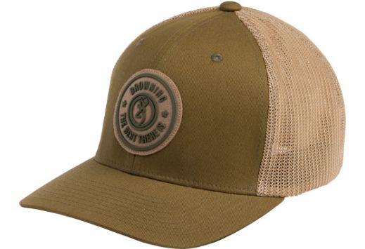 BROWNING CAP DUSTED LOGO LODEN W/CIRCLE PATCH SM/MED FLEXFIT!